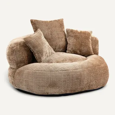 Fauteuil Pouf Kaki Grand Modèle à Haut Dossier, Ultra Moelleux, 3 Coussins Inclus