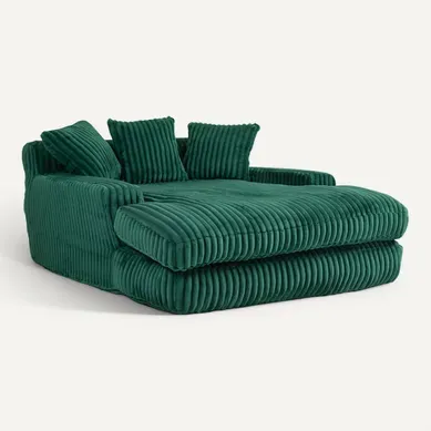 Méridienne 2 Places Velours Côtelé Vert - Double Assise Rembourrée - Style Rétro Et Accueillant