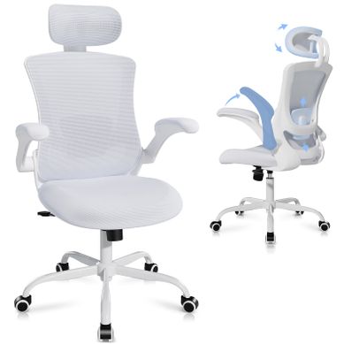 Chaise De Bureau Ergonomique, Dossier Haut En Mesh, Soutien Lombaire Et Appuie-tête Réglables, Blanc Chaise De Bureau Ergonomique, Dossier Haut En Mesh, Soutien Lombaire Et Appuie-tête Réglables, Blanc