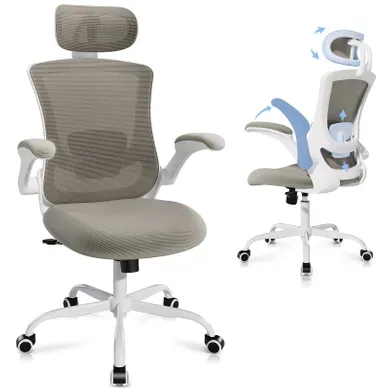 Chaise De Bureau Ergonomique, Dossier Haut En Mesh, Soutien Lombaire Et Appuie-tête Réglables, Kaki Chaise De Bureau Ergonomique, Dossier Haut En Mesh, Soutien Lombaire Et Appuie-tête Réglables, Kaki