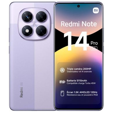 Redmi Note 14 Pro 5g 16,9 Cm (6.67") Double Sim USB Type-c 8 Go 256 Go 5110 Mah Lavande Redmi Note 14 Pro 5g 16,9 Cm (6.67") Double Sim USB Type-c 8 Go 256 Go 5110 Mah Lavande