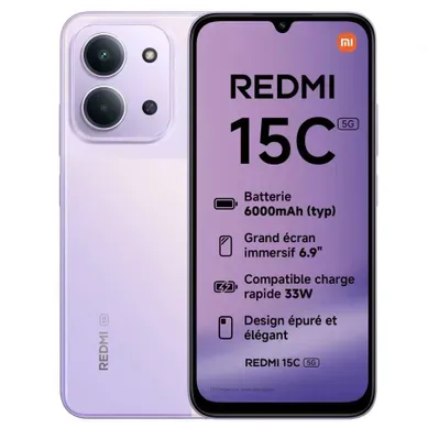 Redmi 15 5g 17,5 Cm (6.9") Double Sim Hybride USB Type-c 8 Go 256 Go 7000 Mah Violet Redmi 15 5g 17,5 Cm (6.9") Double Sim Hybride USB Type-c 8 Go 256 Go 7000 Mah Violet