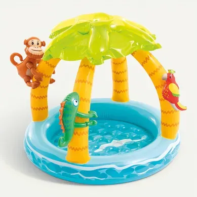 Pataugeoire Gonflable Enfant Tropical Avec Parasol 102 X 86 Cm Pataugeoire Gonflable Enfant Tropical Avec Parasol 102 X 86 Cm
