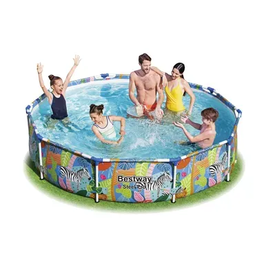 Piscine Tubulaire Ronde Jungle - Diam. 305 X H. 66 Cm - Bleu Piscine Tubulaire Ronde Jungle - Diam. 305 X H. 66 Cm - Bleu