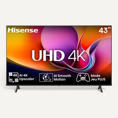 Téléviseur UHD 4K 43'' 108cm HISENSE 43A6Q Noir Téléviseur UHD 4K 43'' 108cm HISENSE 43A6Q Noir vue de face