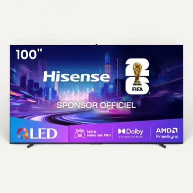Téléviseur QLED 100'' 253 cm HISENSE 100E7Q PRO Téléviseur QLED 100'' 253 cm HISENSE 100E7Q PRO vue de face