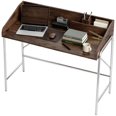 Bureau Informatique, Bureau D'ordinateur 109x57x91cm Avec Rebord De Sécurité, Noyer Bureau Informatique, Bureau D'ordinateur 109x57x91cm Avec Rebord De Sécurité, Noyer