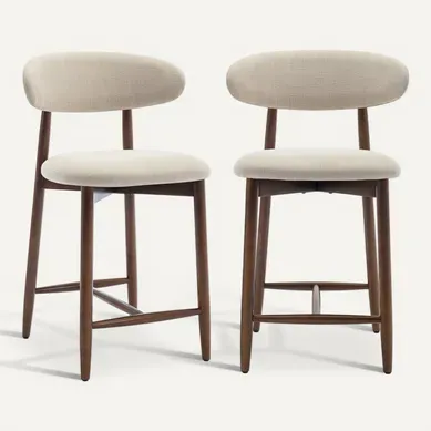 Lot De 2 Chaises De Bar Modernes, Assise Confortable En Tissu, Structure En Bois, Beige Lot De 2 Chaises De Bar Modernes, Assise Confortable En Tissu, Structure En Bois, Beige