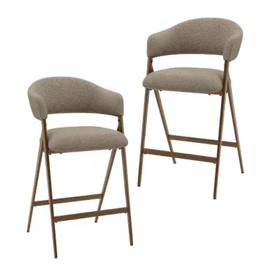 Lot 2 Chaises Bar Tabourets Modernes Tissu Confortable Comptoir Structure Metal Marron