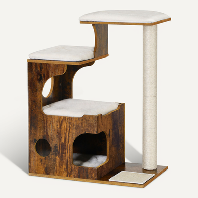 Arbre à Chat, Hauteur 86 Cm, 3 Plate-formes Et 1 Niche, Marron Rustique Et Blanc Arbre à Chat, Hauteur 86 Cm, 3 Plate-formes Et 1 Niche, Marron Rustique Et Blanc