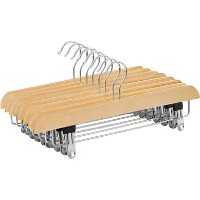 Cintres-pinces, Pour Pantalons Et Jupes, Lot De 8 En Bois Naturel, 35,5 Cm Cintres-pinces, Pour Pantalons Et Jupes, Lot De 8 En Bois Naturel, 35,5 Cm