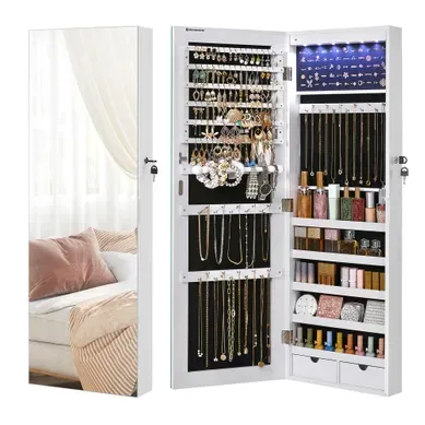 Armoire à Bijoux Avec Long Miroir, Grande Capacité, 2 Tiroirs, Blanc Armoire à Bijoux Avec Long Miroir, Grande Capacité, 2 Tiroirs, Blanc