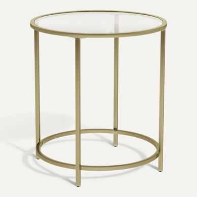 Bout De Canapé Ronde, Dessus En Verre Trempé, Cadre En Métal, 50 X 55 Cm (ø X H), Doré