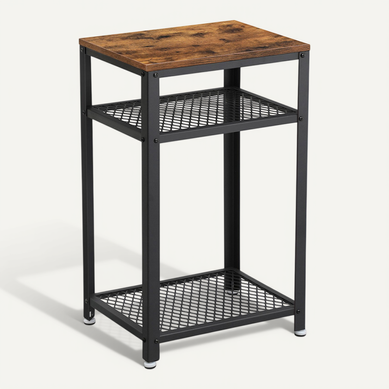 Bout De Canapé,avec 2 étagères En Treillis, Pour Bureau, Couloir, Salon, Marron Rustique Et Noir