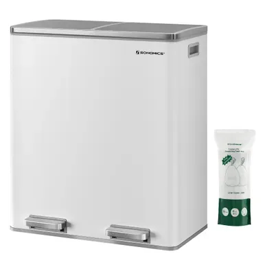 Poubelle De Tri, 2 X 30l, Avec 15 Sacs Poubelles, 2 Seaux En Plastique, Blanc Et Argent Poubelle De Tri, 2 X 30l, Avec 15 Sacs Poubelles, 2 Seaux En Plastique, Blanc Et Argent