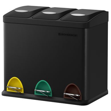 Poubelle Cuisine, Poubelle De Tri 3 X 8l, Avec Couvercles, Poubelle Triple, Noir