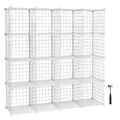 Armoire De Rangement, étagère, Panneaux En Treillis, 4 Niveaux, 4 Rangs, Grande Capacité, Blanc Armoire De Rangement, étagère, Panneaux En Treillis, 4 Niveaux, 4 Rangs, Grande Capacité, Blanc