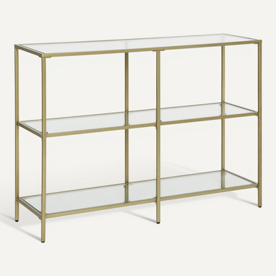 Table Console, étagère à 3 Niveaux, En Verre Trempé, 100 X 30 X 73 Cm, Doré