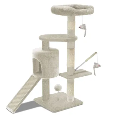 Arbre À Chat 112cm Avec Griffoir Plateforme Niche L Beige Arbre À Chat 112cm Avec Griffoir Plateforme Niche L Beige