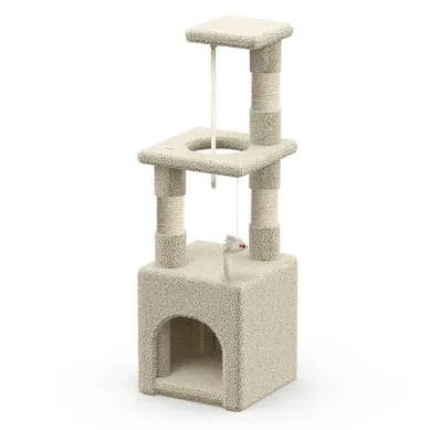 Arbre À Chat 88cm Avec Corde Griffoir Plateforme Niche Beige Arbre À Chat 88cm Avec Corde Griffoir Plateforme Niche Beige