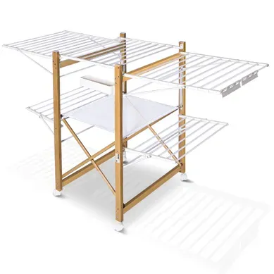 Séchoir à Linge Etendoir Deluxe Pliable Grande Capacité Séchage Style Bois Blanc Séchoir à Linge Etendoir Deluxe Pliable Grande Capacité Séchage Style Bois Blanc