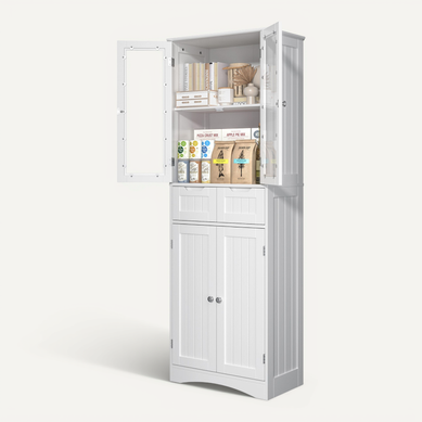Buffet De Cuisine Haut Avec 2 Tiroirs Et 4 Portes - Blanc Buffet De Cuisine Haut Avec 2 Tiroirs Et 4 Portes - Blanc