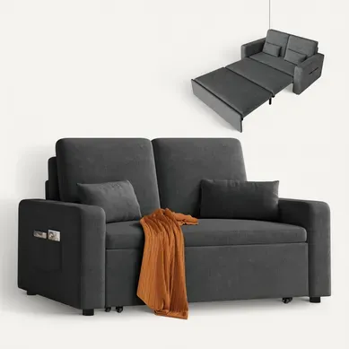 Canapé Convertible 2 Places Longue 2 Coussin Réglable Chenille Gris Foncé