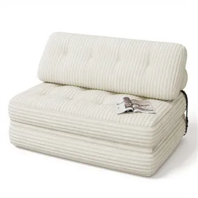 Canapé Convertible Fauteuil Lit 2 Place Dossier Blanc Velours Côtelé Longue Coussin 130x90cm Canapé Convertible Fauteuil Lit 2 Place Dossier Blanc Velours Côtelé Longue Coussin 130x90cm