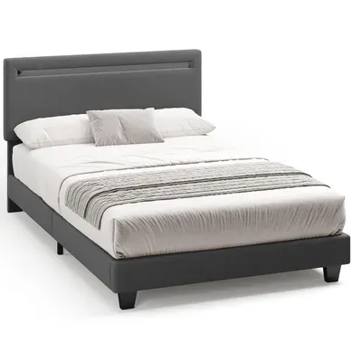 Lit Double Rembourré Avec Éclairage LED,  120 X 200 Cm Lit Plateforme Gris Foncé