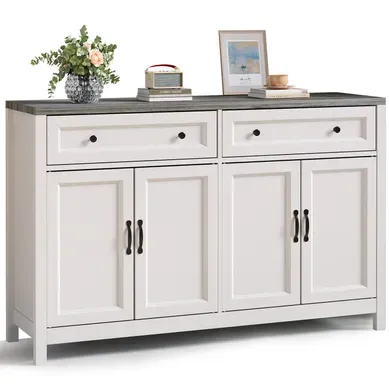 Buffet De Cuisine Meuble Rangement 2 Tiroirs 4 Portes 2 Niveaux Meuble Bas Gris 140x40x90cm Buffet De Cuisine Meuble Rangement 2 Tiroirs 4 Portes 2 Niveaux Meuble Bas Gris 140x40x90cm