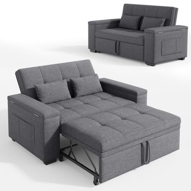 Canapé Convertible 2 Places Lin Gris Foncé - Lit 5 Positions Avec Rangement Latéral Canapé Convertible 2 Places Lin Gris Foncé - Lit 5 Positions Avec Rangement Latéral