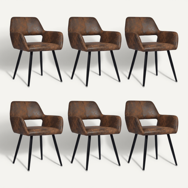 Lot De 6 Chaise De Salle À Manger Fauteuil Rétro Vintage Pieds En Métal, Marron Lot De 6 Chaise De Salle À Manger Fauteuil Rétro Vintage Pieds En Métal, Marron