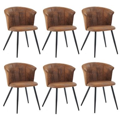 Lot De 6 Chaises De Salle À Manger Fauteuil Assise Rembourrée En Suédine Pieds En Métal, Marron Lot De 6 Chaises De Salle À Manger Fauteuil Assise Rembourrée En Suédine Pieds En Métal, Marron