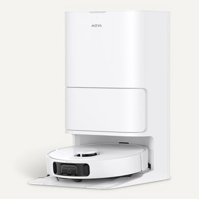 Aspirateur robot laveur blanc - MOVA E40 ultra - base tout en un vue 3/4