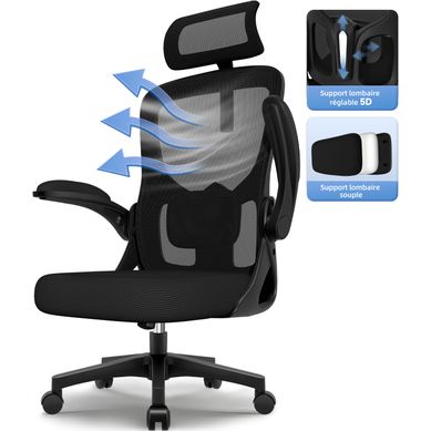 Fauteuil De Bureau Ergonomique, Chaise De Bureau, Lombaire Réglable, Appui-tête Et Accoudoirs, Noir Fauteuil De Bureau Ergonomique, Chaise De Bureau, Lombaire Réglable, Appui-tête Et Accoudoirs, Noir