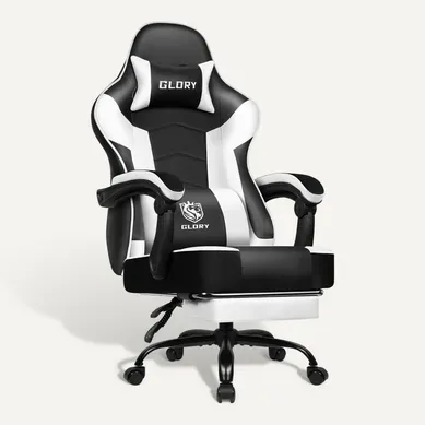 Fauteuil Gaming,chaise Gamer Avec Coussin Lombaire Et Repose-pieds,charge 150kg,noir-blanc Fauteuil Gaming,chaise Gamer Avec Coussin Lombaire Et Repose-pieds,charge 150kg,noir-blanc