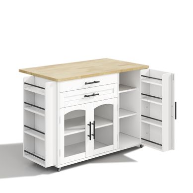 Îlot De Cuisine Mobile Avec Plan De Travail Pliable, Chariot De Cuisine, Multiples Rangements