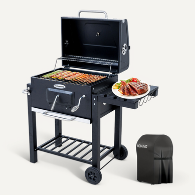 Barbecue Charbon de Bois, Bac à Charbon Réglable en Hauteur, Table Latérale Pliante Barbecue Charbon de Bois, Bac à Charbon Réglable en Hauteur, Table Latérale Pliante