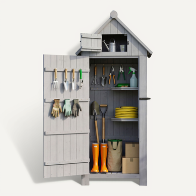 Abri De Jardin En Bois Avec Toit En Appentis Protégé UV, 77 × 54.3 × 179 Cm, Gris Abri De Jardin En Bois Avec Toit En Appentis Protégé UV, 77 × 54.3 × 179 Cm, Gris