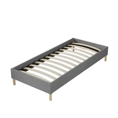 Sommier 90x190 Cm, Tissu Gris, Pieds En Bois
