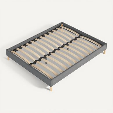 Sommier 160x200 Cm, Tissu Gris, Pieds En Bois