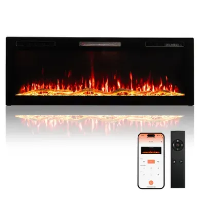 50'' Cheminée Électrique, 1000/2000W, Flamme 3D, APP Contrôle, Pose Murale / Encastrable 50'' Cheminée Électrique, 1000/2000W, Flamme 3D, APP Contrôle, Pose Murale / Encastrable