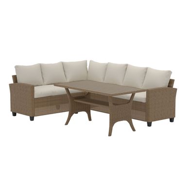 Salon Repas D'angle De Jardin 6 Places "brentwood" 240cm Beige