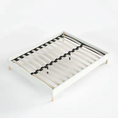 Sommier 180x200 Cm, Tissu Blanc Crème, Pieds En Bois