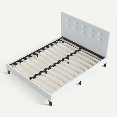 Lit 120x190 Cm Avec Tête De Lit Simili-cuir Blanc Lit 120x190 Cm Avec Tête De Lit Simili-cuir Blanc