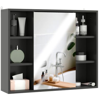 Armoire De Salle De Bain Murale Avec Miroir En Mdf Et Panneau Noir 60x14.5x49.4 Cm Armoire De Salle De Bain Murale Avec Miroir En Mdf Et Panneau Noir 60x14.5x49.4 Cm