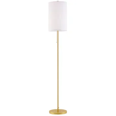 Lampadaire En Acier Avec Abat-jour En Tissu Doré Et Blanc 25.5x25.5x157 Cm Lampadaire En Acier Avec Abat-jour En Tissu Doré Et Blanc 25.5x25.5x157 Cm