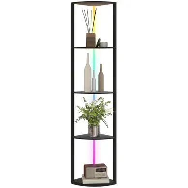 Lampadaire D'angle Avec étagère À 5 Niveaux Et LED Rgb En Mdf 42x29.5x163 Cm Lampadaire D'angle Avec étagère À 5 Niveaux Et LED Rgb En Mdf 42x29.5x163 Cm