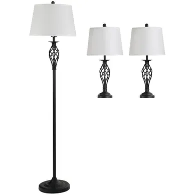 Lot De 3 Lampes 1 Lampadaire Et 2 Lampes De Table En Métal Noir Et Blanc Lot De 3 Lampes 1 Lampadaire Et 2 Lampes De Table En Métal Noir Et Blanc