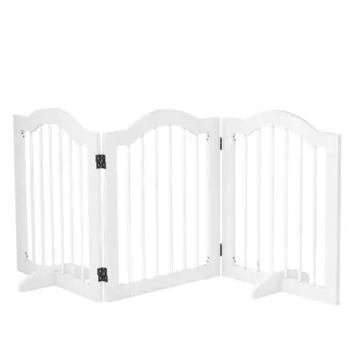 Barrière De Sécurité Pour Chien 3 Panneaux Pliable Avec Porte Et Pieds Blanc 154.5x61 Cm